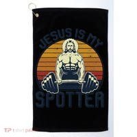Jesus Is My Spotter Funny Christian Weightlifting Gym Gift Golf Towel thumb 0