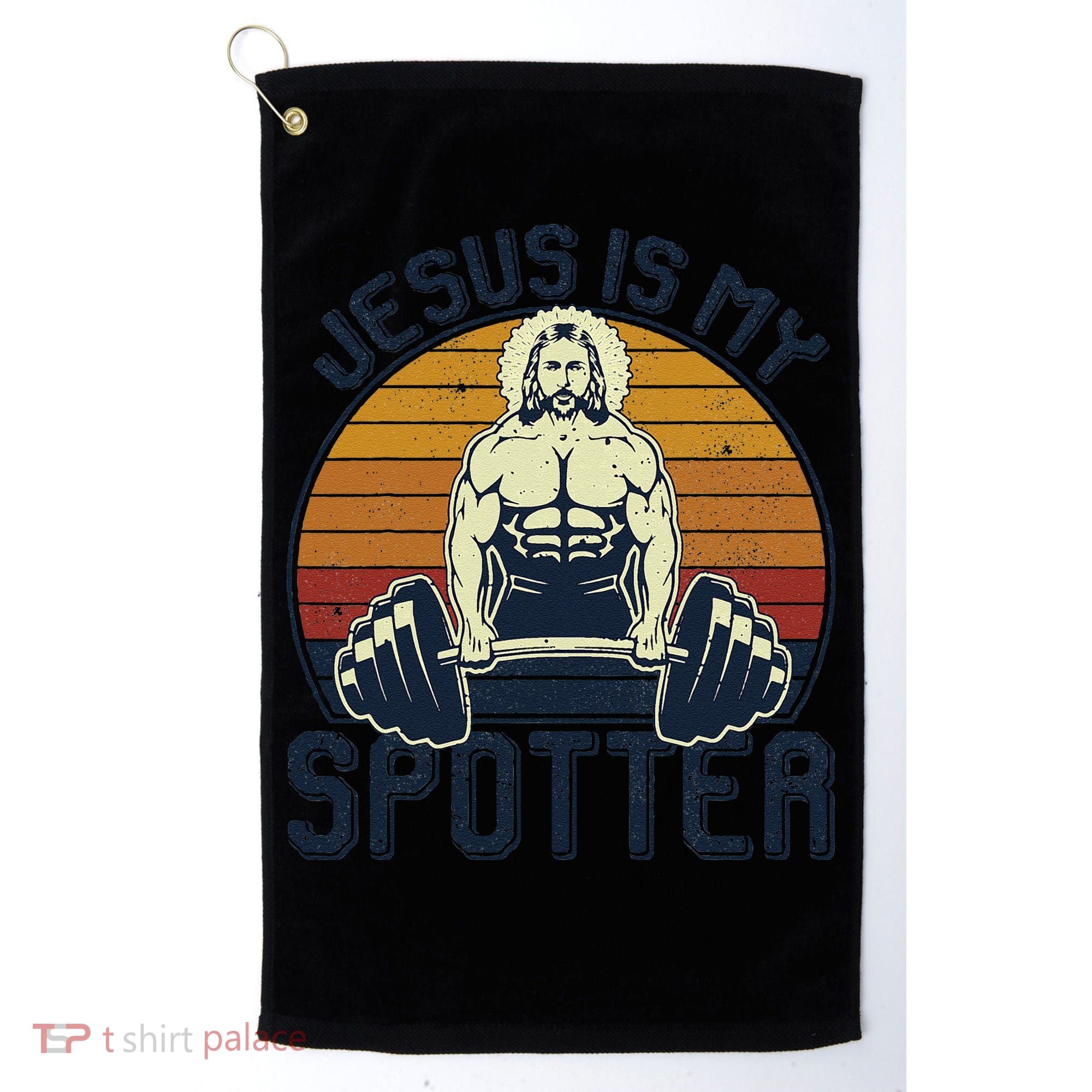 Jesus Is My Spotter Funny Christian Weightlifting Gym Gift Golf Towel
