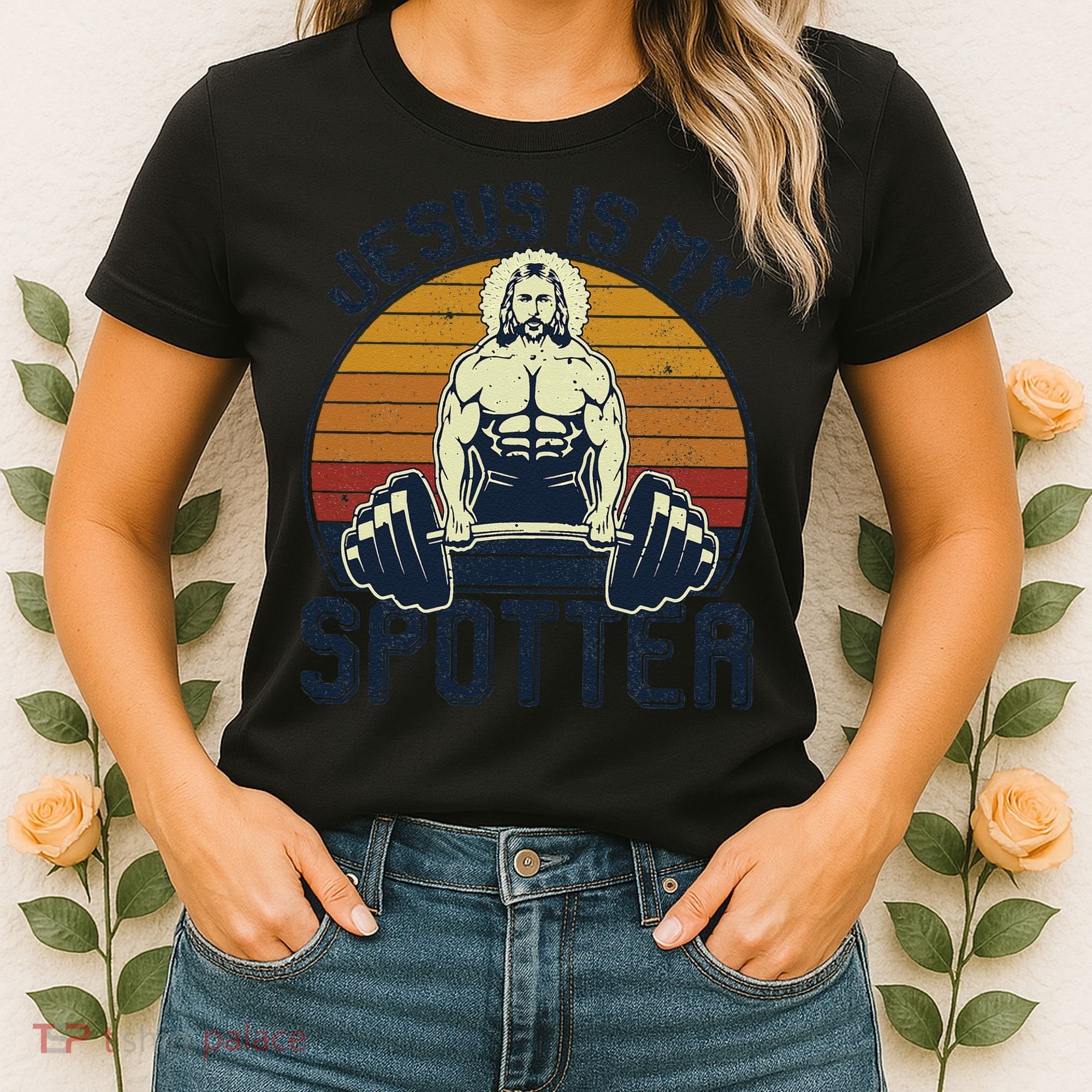 Jesus Is My Spotter Funny Christian Weightlifting Gym Gift Women's T-Shirt