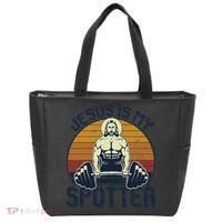 Jesus Is My Spotter Funny Christian Weightlifting Gym Gift Tote Bag thumb 0