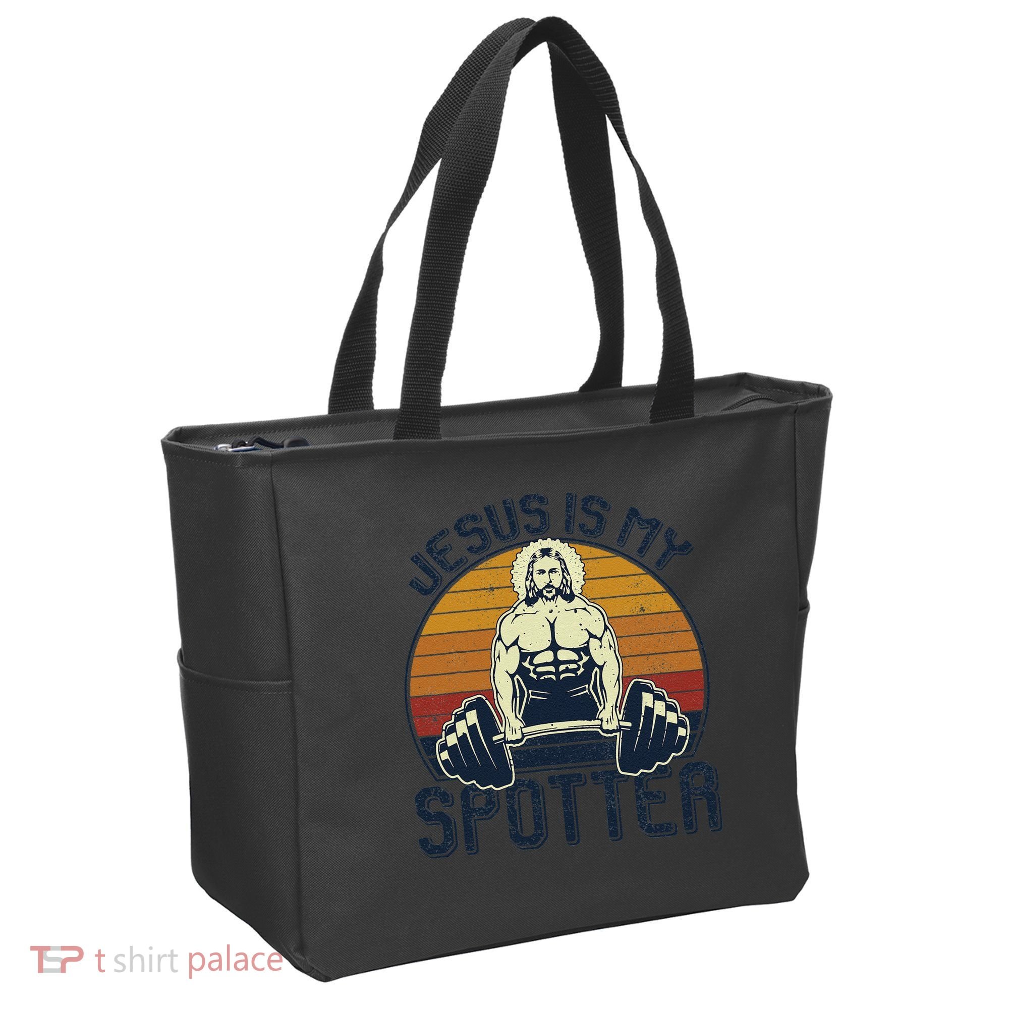 Jesus Is My Spotter Funny Christian Weightlifting Gym Gift Tote Bag