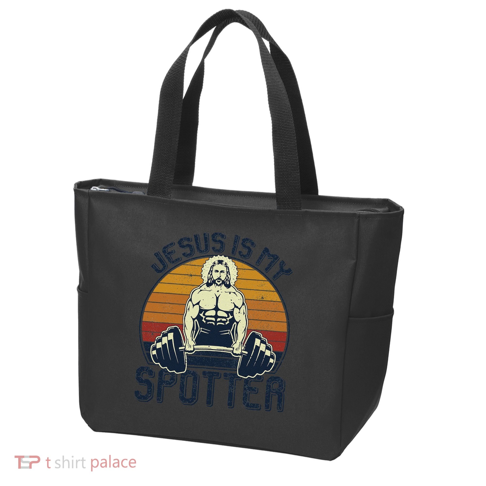 Jesus Is My Spotter Funny Christian Weightlifting Gym Gift Tote Bag