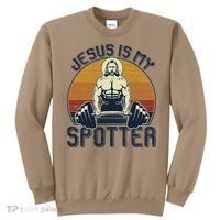 Jesus Is My Spotter Funny Christian Weightlifting Gym Gift Sweatshirt thumb 0
