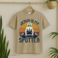 Jesus Is My Spotter Funny Christian Weightlifting Gym Gift T-Shirt thumb 2