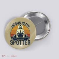 Jesus Is My Spotter Funny Christian Weightlifting Gym Gift Button thumb 0