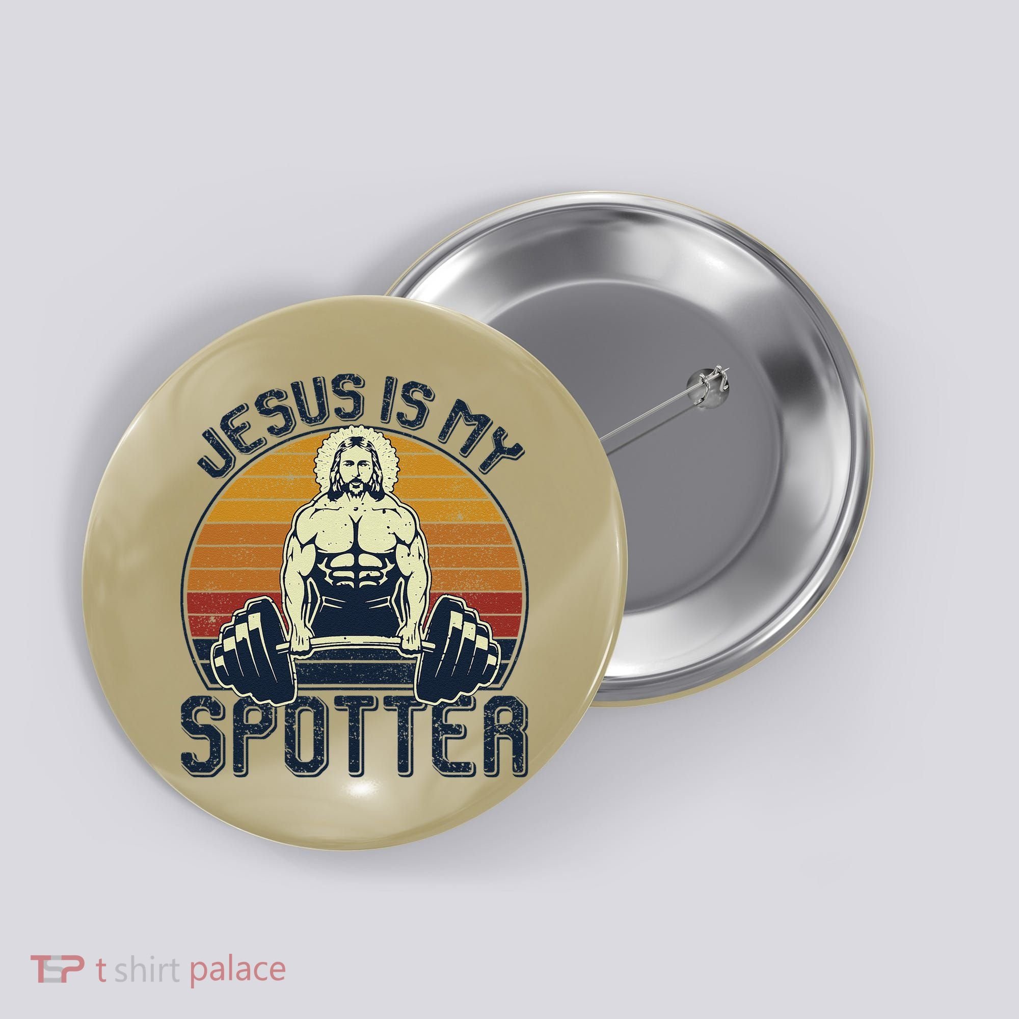 Jesus Is My Spotter Funny Christian Weightlifting Gym Gift Button