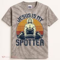 Jesus Is My Spotter Funny Christian Weightlifting Gym Kids Tie-Dye T-Shirt thumb 0