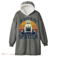 Jesus Is My Spotter Funny Christian Weightlifting Gym Hooded Wearable Blanket thumb 0