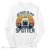 Jesus Is My Spotter Funny Christian Weightlifting Gym Long Sleeve Shirt thumb 0