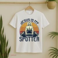 Jesus Is My Spotter Funny Christian Weightlifting Gym T-Shirt thumb 2