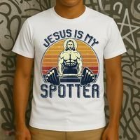 Jesus Is My Spotter Funny Christian Weightlifting Gym T-Shirt thumb 3
