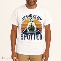 Jesus Is My Spotter Funny Christian Weightlifting Gym Tall T-Shirt thumb 2