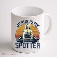 Jesus Is My Spotter Funny Christian Weightlifting Gym Coffee Mug thumb 1