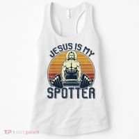 Jesus Is My Spotter Funny Christian Weightlifting Gym Women's Tank Top thumb 0