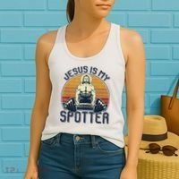Jesus Is My Spotter Funny Christian Weightlifting Gym Women's Tank Top thumb 2