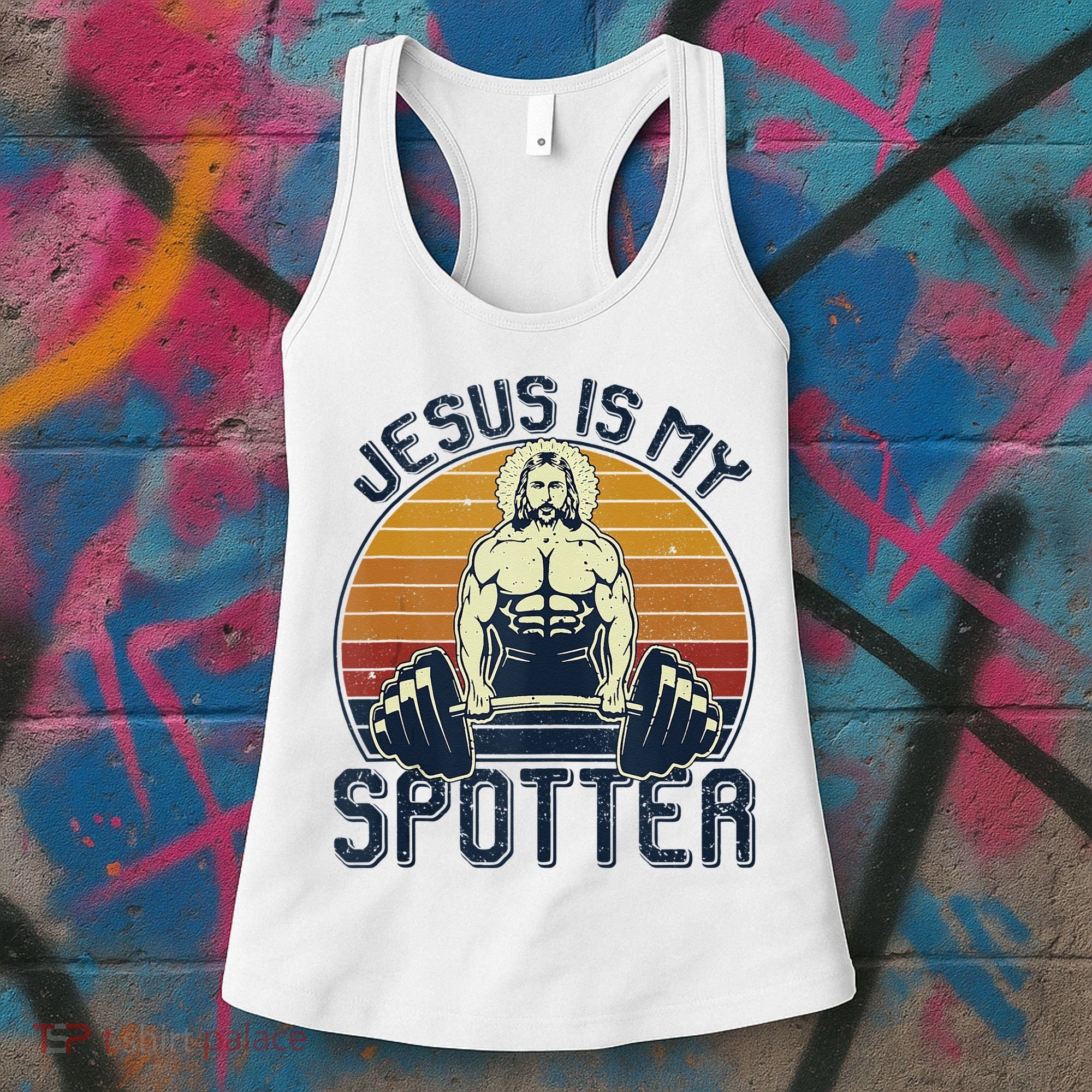 Jesus Is My Spotter Funny Christian Weightlifting Gym Women's Tank Top