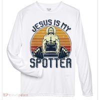 Jesus Is My Spotter Funny Christian Weightlifting Gym Zone Performance Long-Sleeve T-Shirt thumb 0