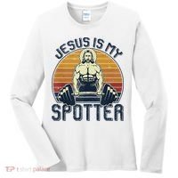 Jesus Is My Spotter Funny Christian Weightlifting Gym Women's Long Sleeve Shirt thumb 0