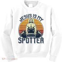 Jesus Is My Spotter Funny Christian Weightlifting Gym Kids Sweatshirt thumb 0