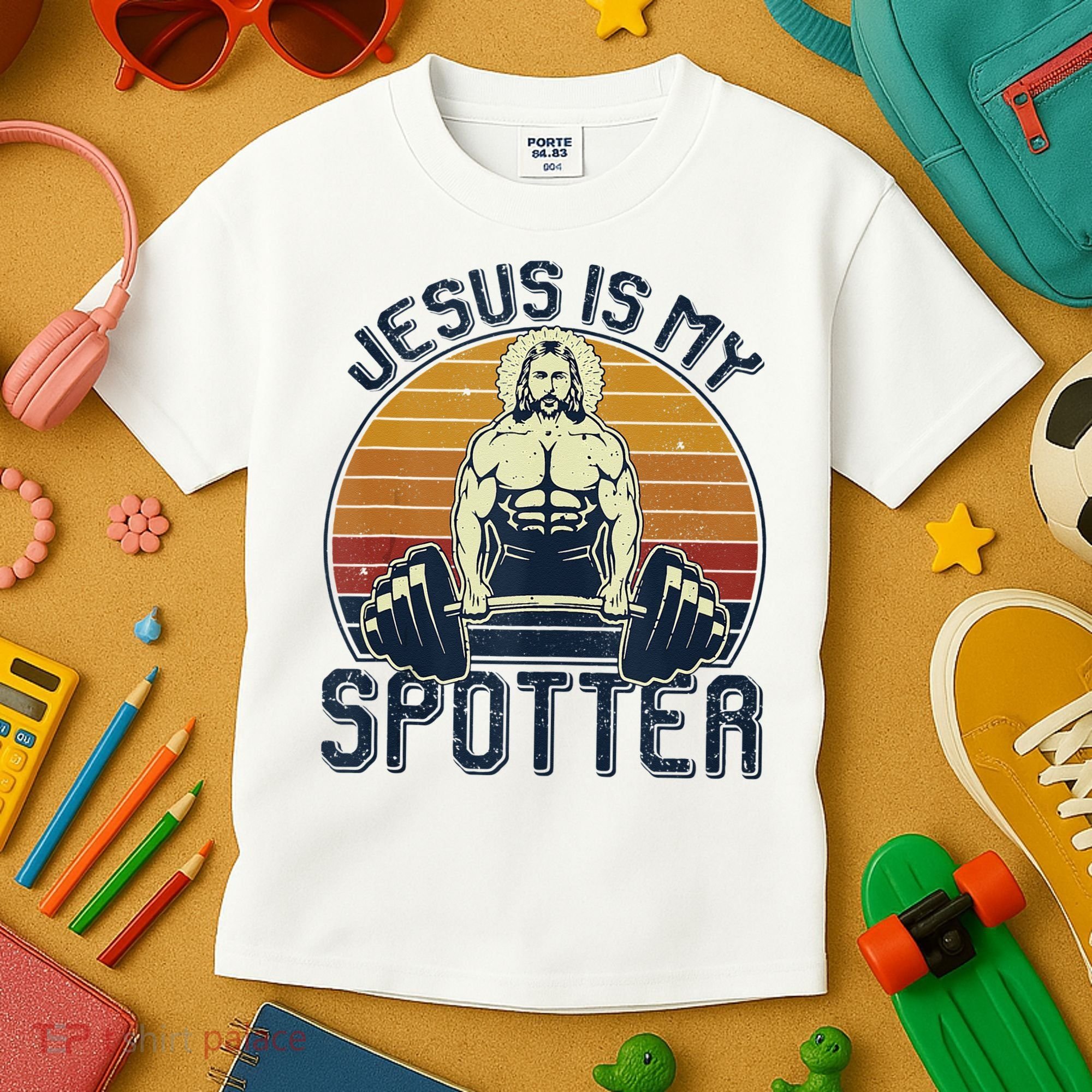 Jesus Is My Spotter Funny Christian Weightlifting Gym Kids T-Shirt