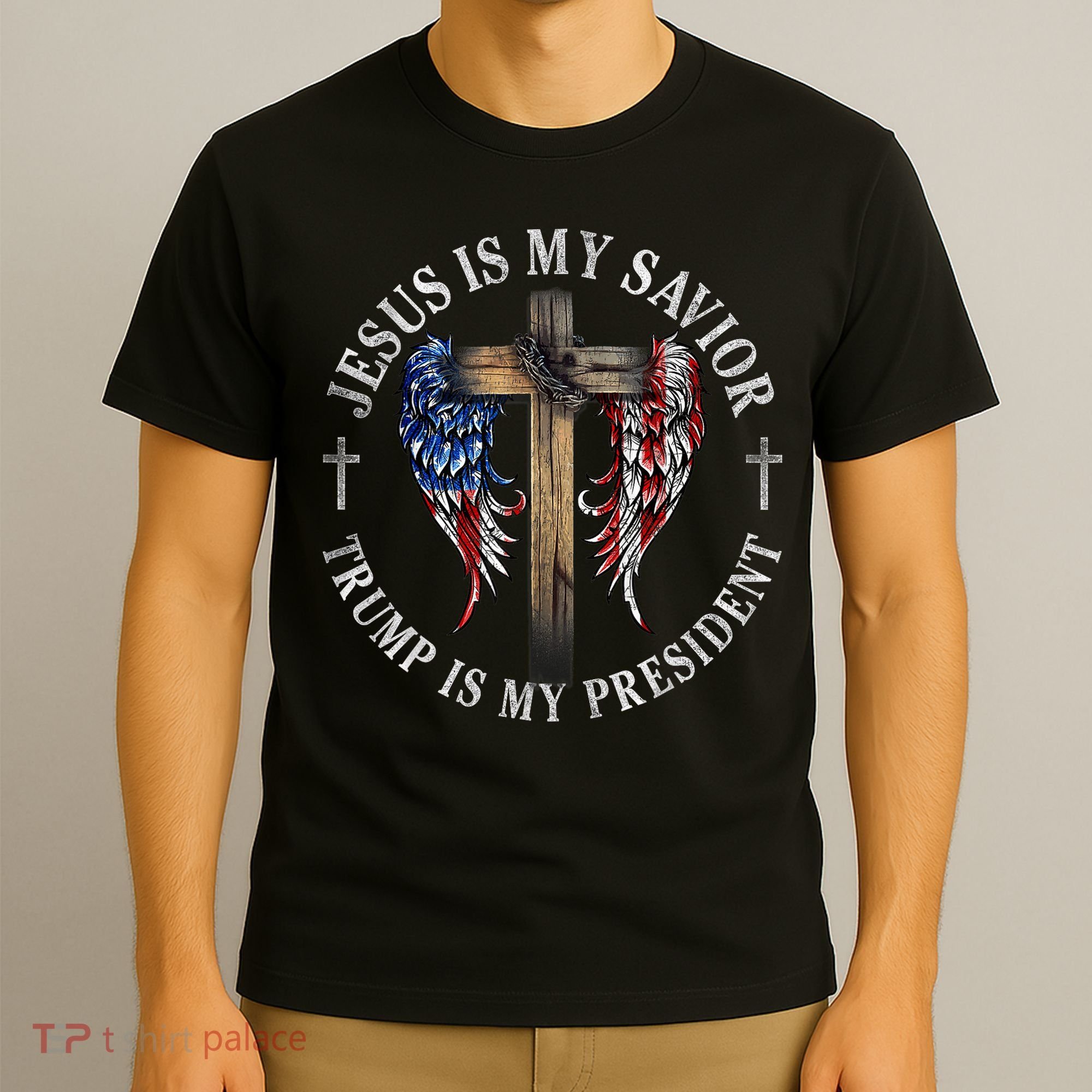 Jesus Is My Savior Trump Is My President 2024 Usa Flag Cross T-Shirt