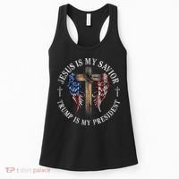 Jesus Is My Savior Trump Is My President 2024 Usa Flag Cross Women's Tank Top thumb 0