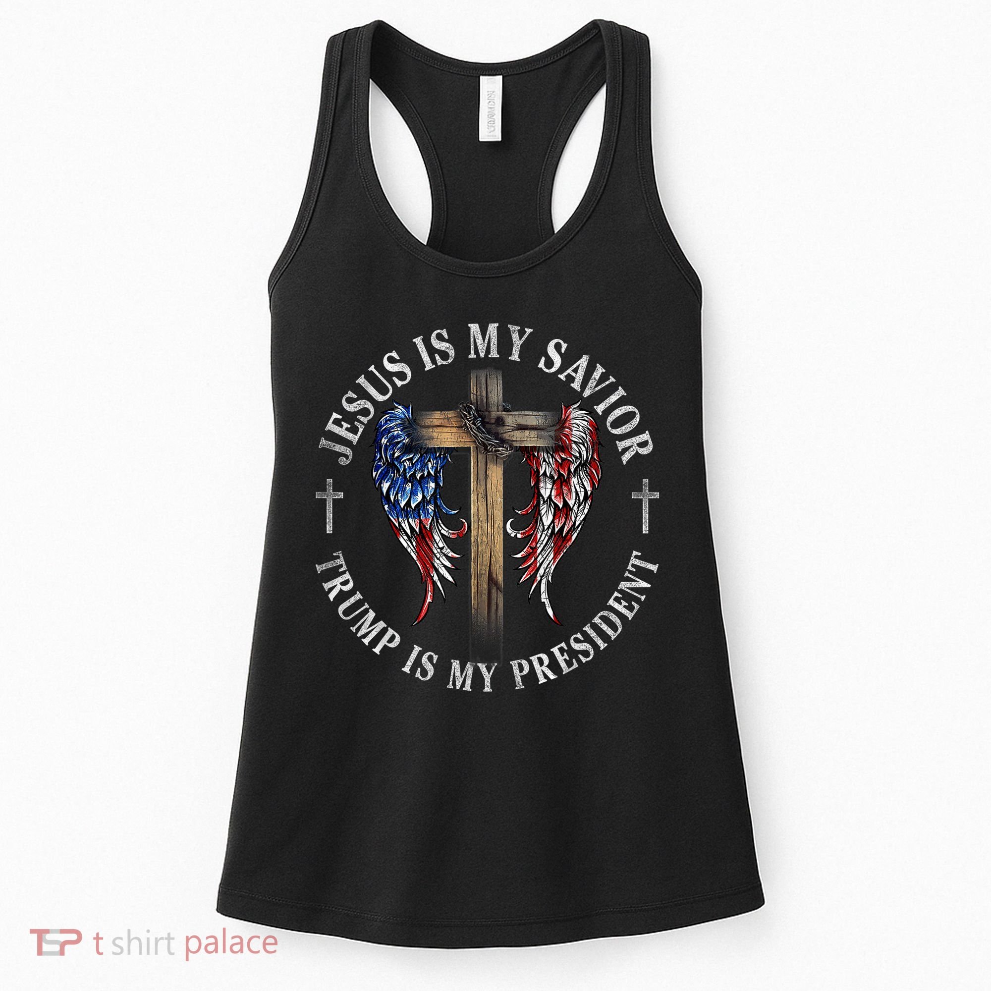 Jesus Is My Savior Trump Is My President 2024 Usa Flag Cross Women's Tank Top