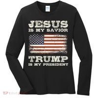 Jesus Is My Savior Trump Is My President Women's Long Sleeve Shirt thumb 0