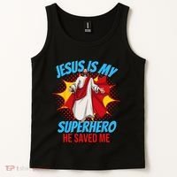 Jesus Is My Superhero Christian Faith God Savior Religious Tank Top thumb 2