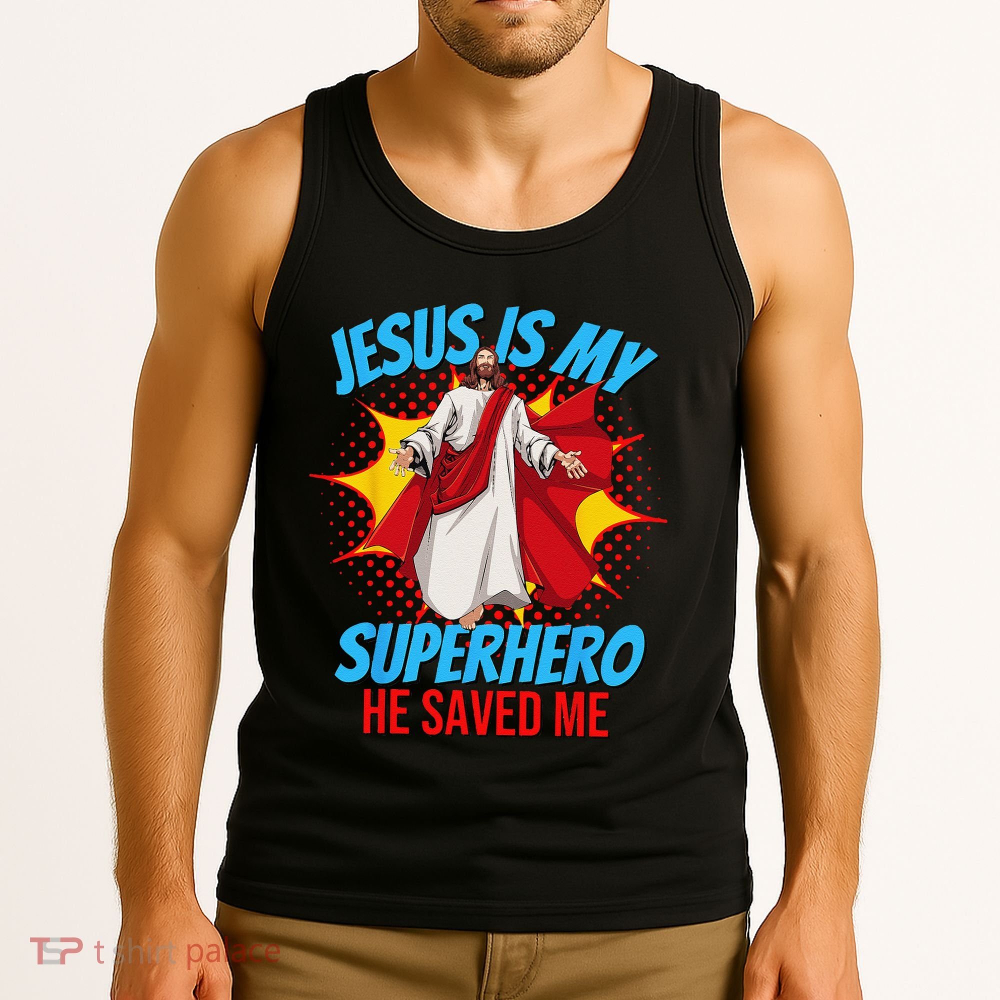 Jesus Is My Superhero Christian Faith God Savior Religious Tank Top