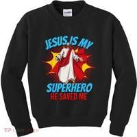 Jesus Is My Superhero Christian Faith God Savior Religious Kids Sweatshirt thumb 0