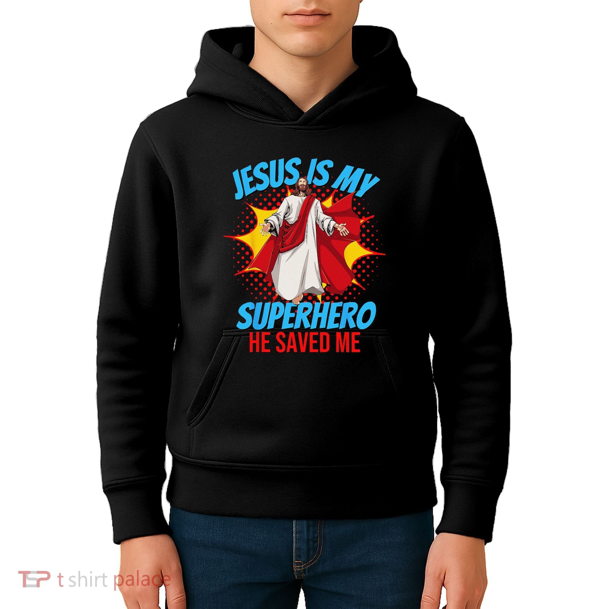 Jesus Is My Superhero Christian Faith God Savior Religious Kids Hoodie