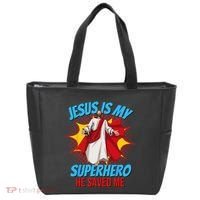 Jesus Is My Superhero Christian Faith God Savior Religious Tote Bag thumb 0
