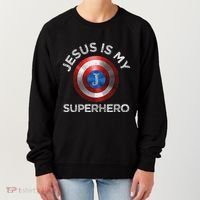 Jesus Is My Superhero Cute Powerful Christian Gift American Women's Sweatshirt thumb 0