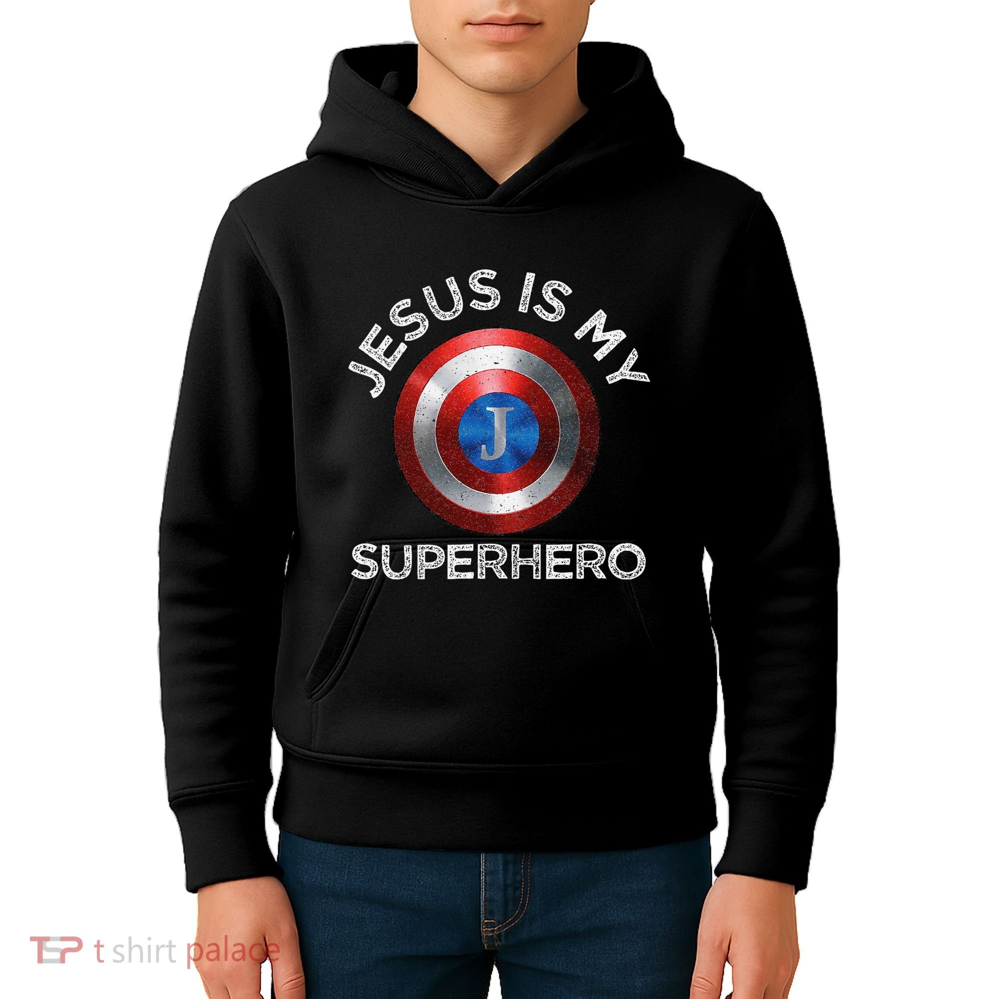 Jesus Is My Superhero Cute Powerful Christian Gift American Kids Hoodie