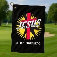 Jesus Is My Superhero Gift Golf Towel thumb 1