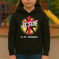 Jesus Is My Superhero Gift Kids Hoodie thumb 3