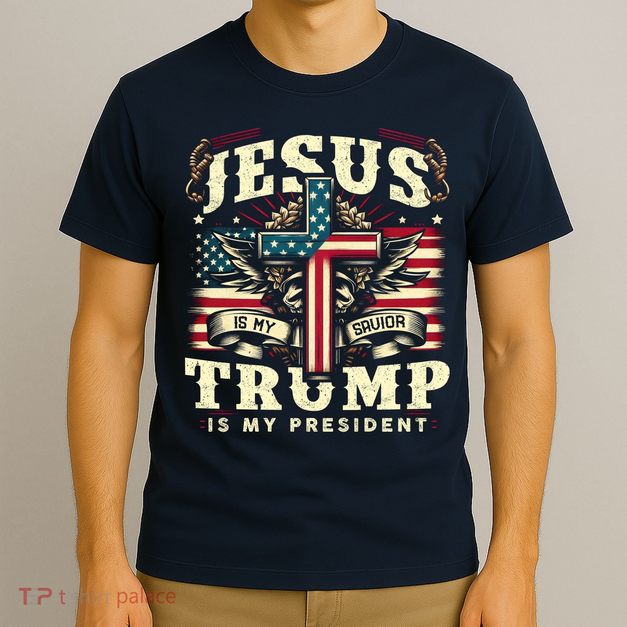 Jesus Is My Savior Donald Trump Is My President Usa Christian Flag T-Shirt