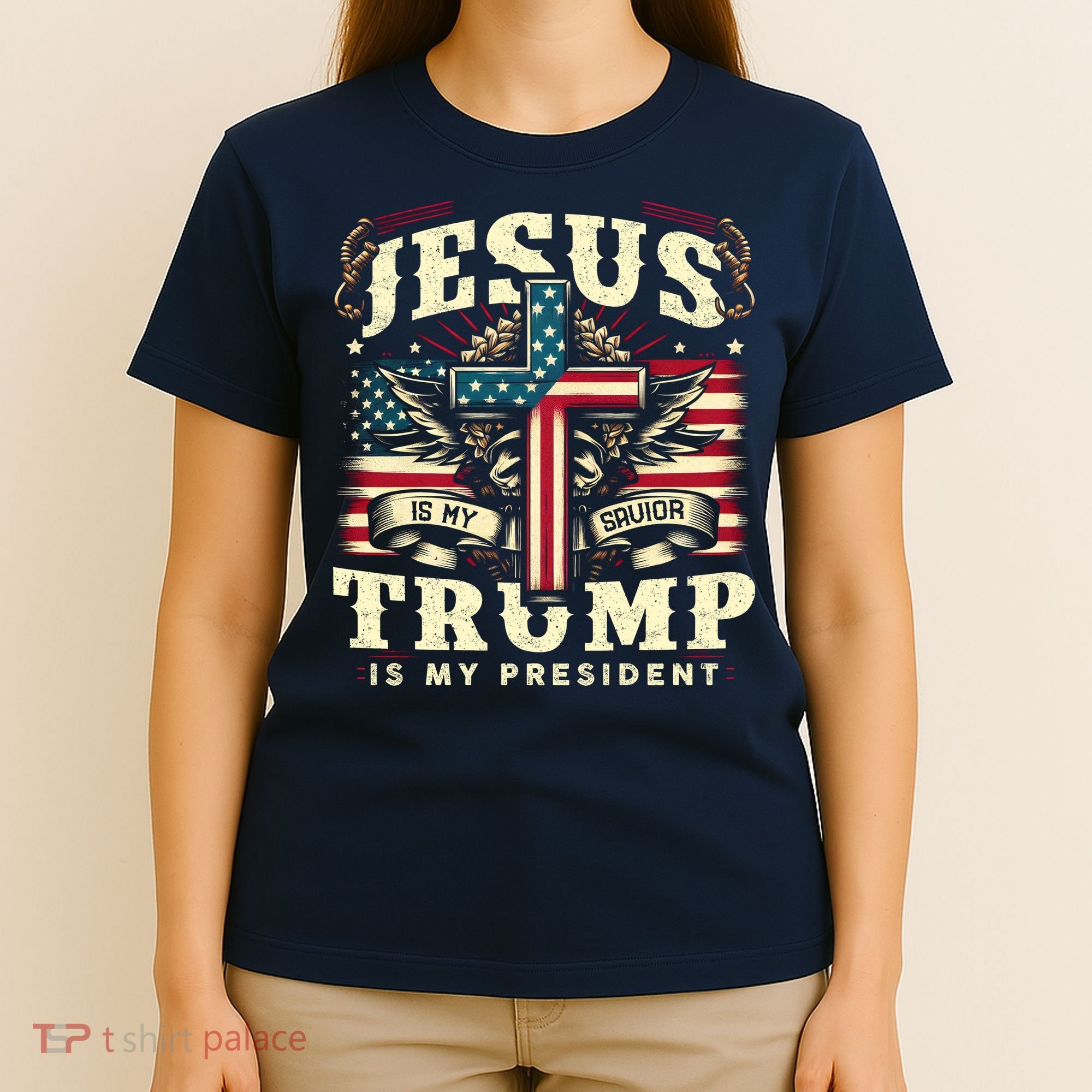 Jesus Is My Savior Donald Trump Is My President Usa Christian Flag T-Shirt
