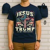 Jesus Is My Savior Donald Trump Is My President Usa Christian Flag T-Shirt thumb 6