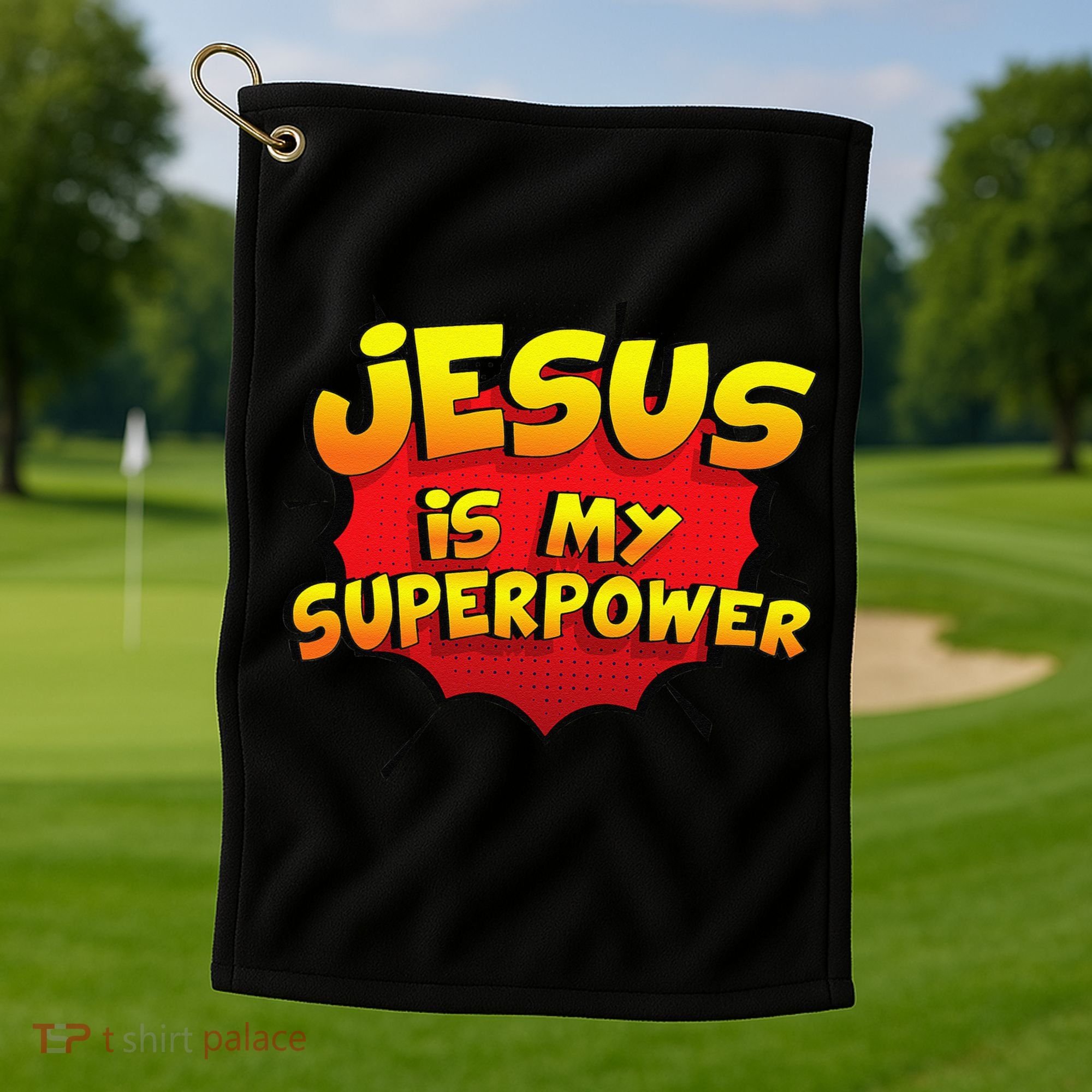 Jesus Is My Superpower Christian Gift Golf Towel