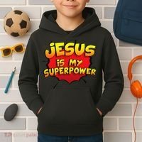 Jesus Is My Superpower Christian Gift Kids Hoodie thumb 2