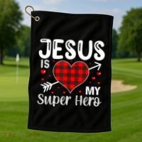 Jesus Is My Superhero Cute Powerful Christian Golf Towel thumb 1