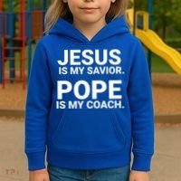 Jesus Is My Savior Pope Is My Coach Kids Hoodie thumb 3