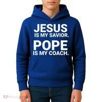 Jesus Is My Savior Pope Is My Coach Kids Hoodie thumb 4