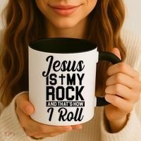 Jesus Is My Rock And That's How I Roll Coffee Mug thumb 3