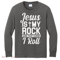 Jesus Is My Rock And That's How I Roll Kids Long Sleeve Shirt thumb 0