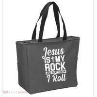 Jesus Is My Rock And That's How I Roll Tote Bag thumb 2