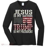 Jesus Is My Savior Trump Is My President 2024 Christian Women's Long Sleeve Shirt thumb 0