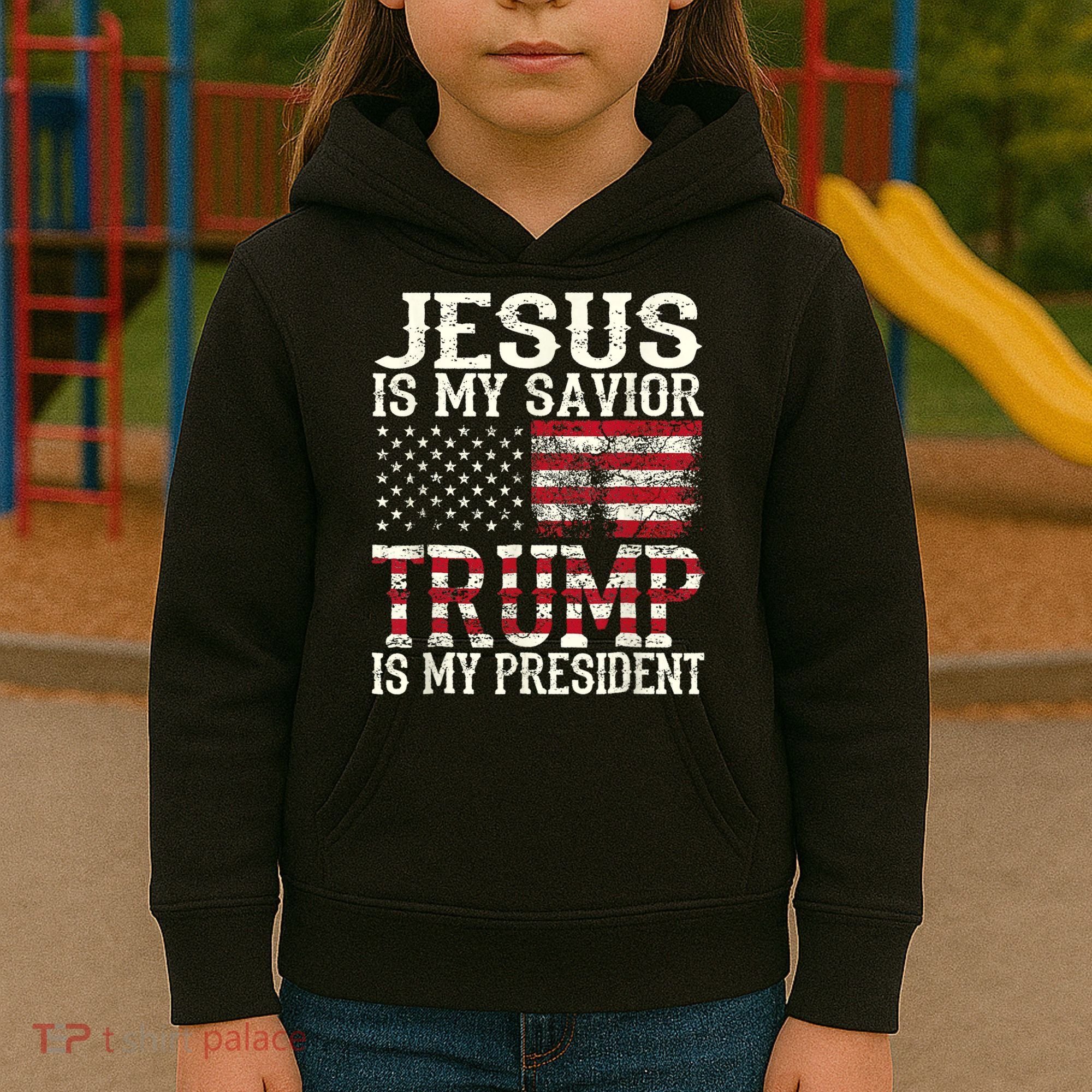 Jesus Is My Savior Trump Is My President 2024 Christian Kids Hoodie